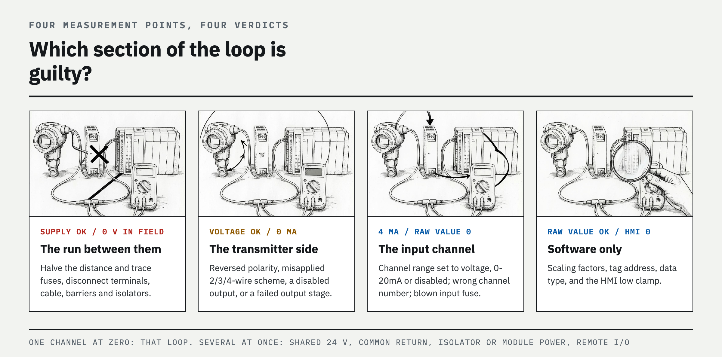 Decision table by measurement result — pinpoint the guilty section