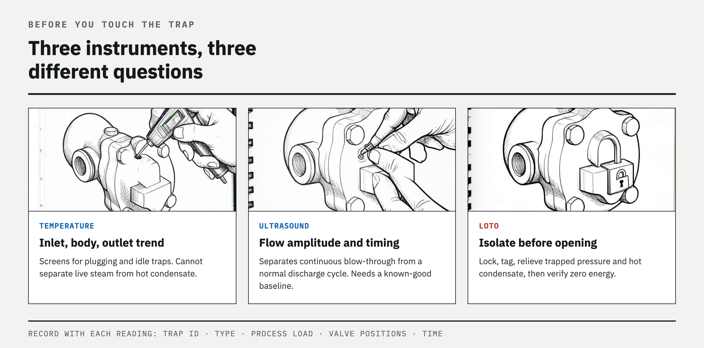 Preparation and safety — confirm system boundaries before approaching the trap